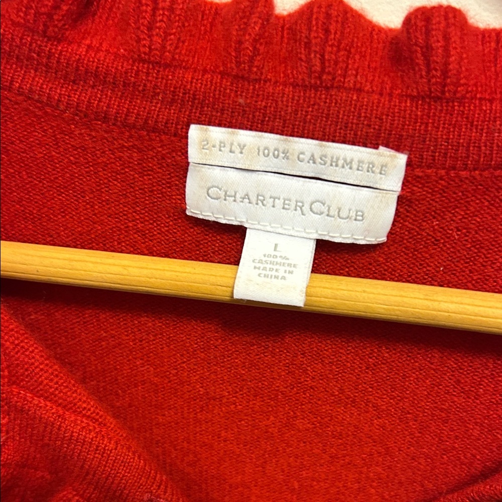 Charter Club Red Ruffled Button Down Cashmere Sweater - Picture 2 of 8